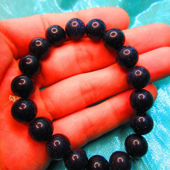 Blue Goldstone 10mm Round 7" Stretchy Gemstone Bracelet - Picture 1 of 3
